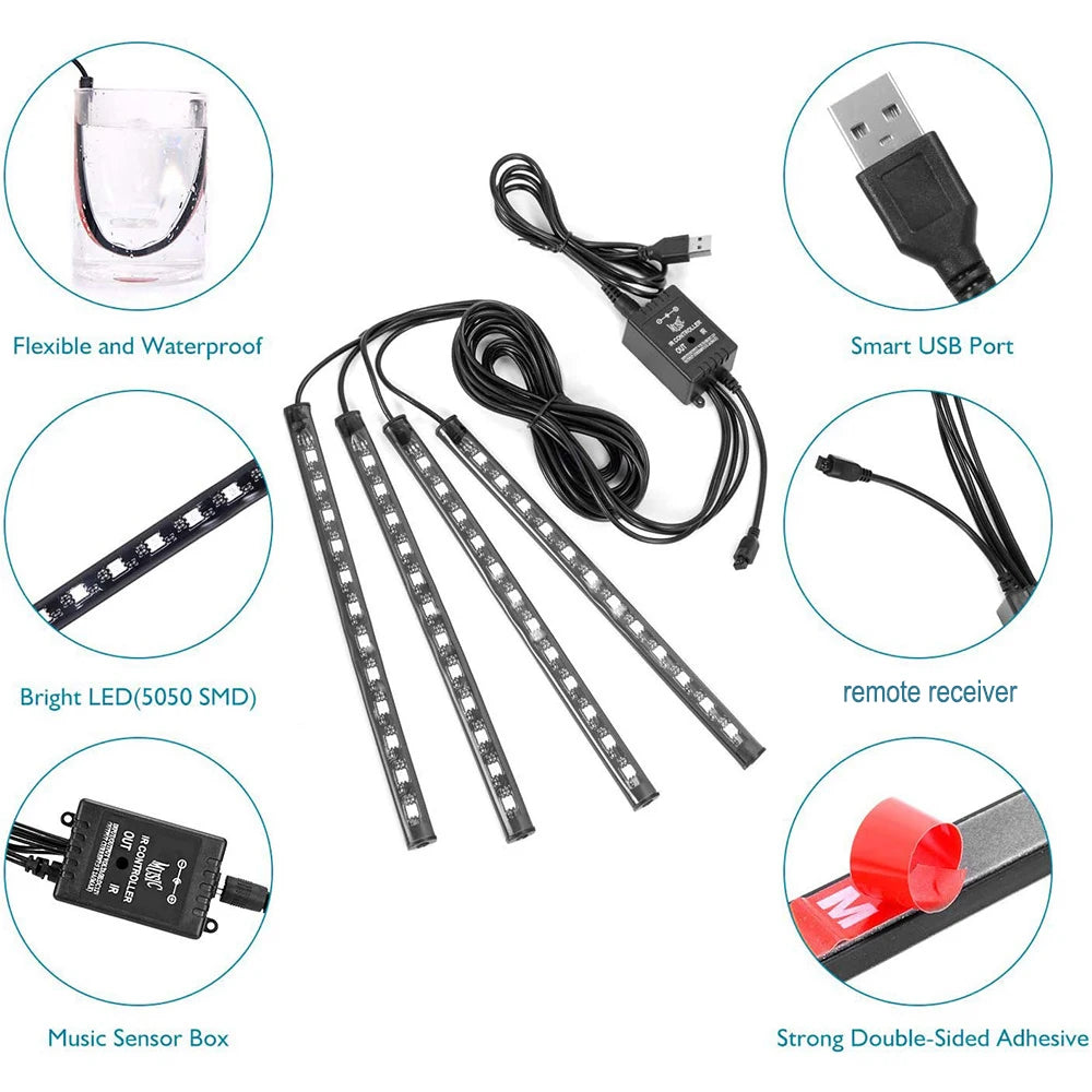 LED Neon Light Kit for Car Interior - Product Part Inclusions