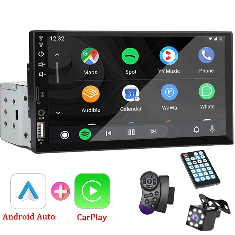 7“ Touch Screen Multimedia Player with CarPlay & Android Auto HD Reverse Camera Wireless Remote Control