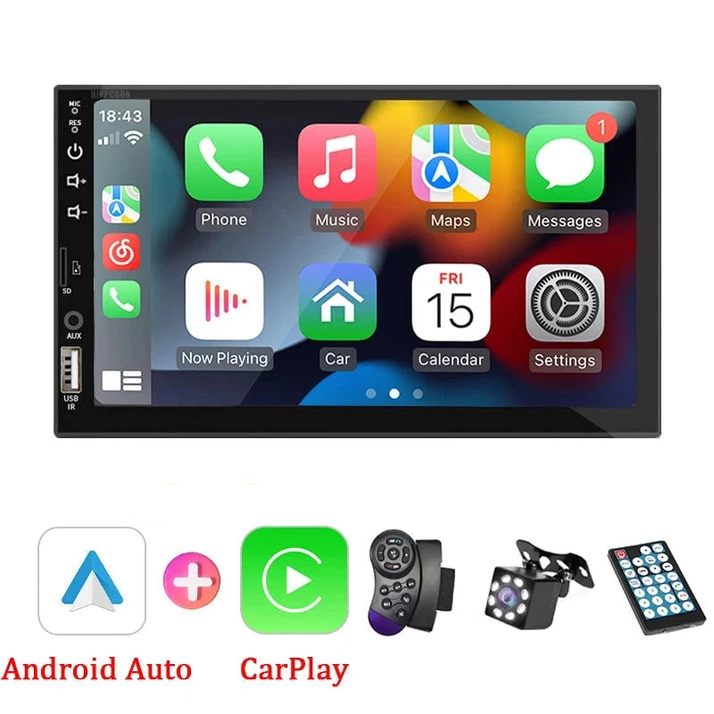 7“ Touch Screen Multimedia Player with CarPlay & Android Auto HD Reverse Camera Wireless Remote Control