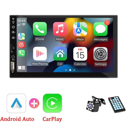 7“ Touch Screen Multimedia Player with CarPlay & Android Auto HD Reverse Camera Wireless Remote Control 