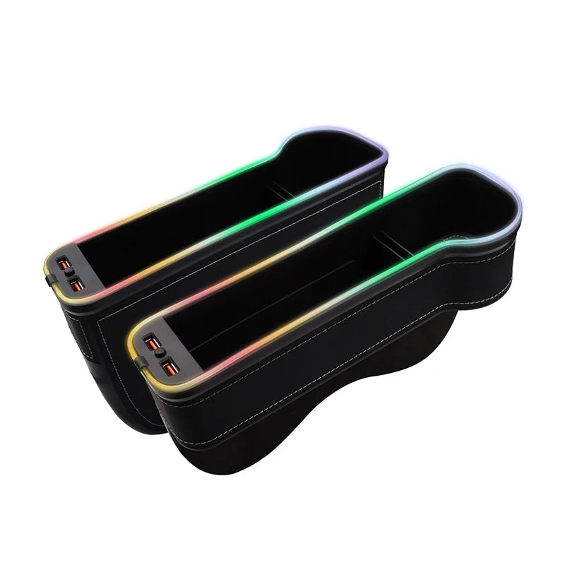 Seat gap filler organizer with LED light and fast charging dual USB organiser