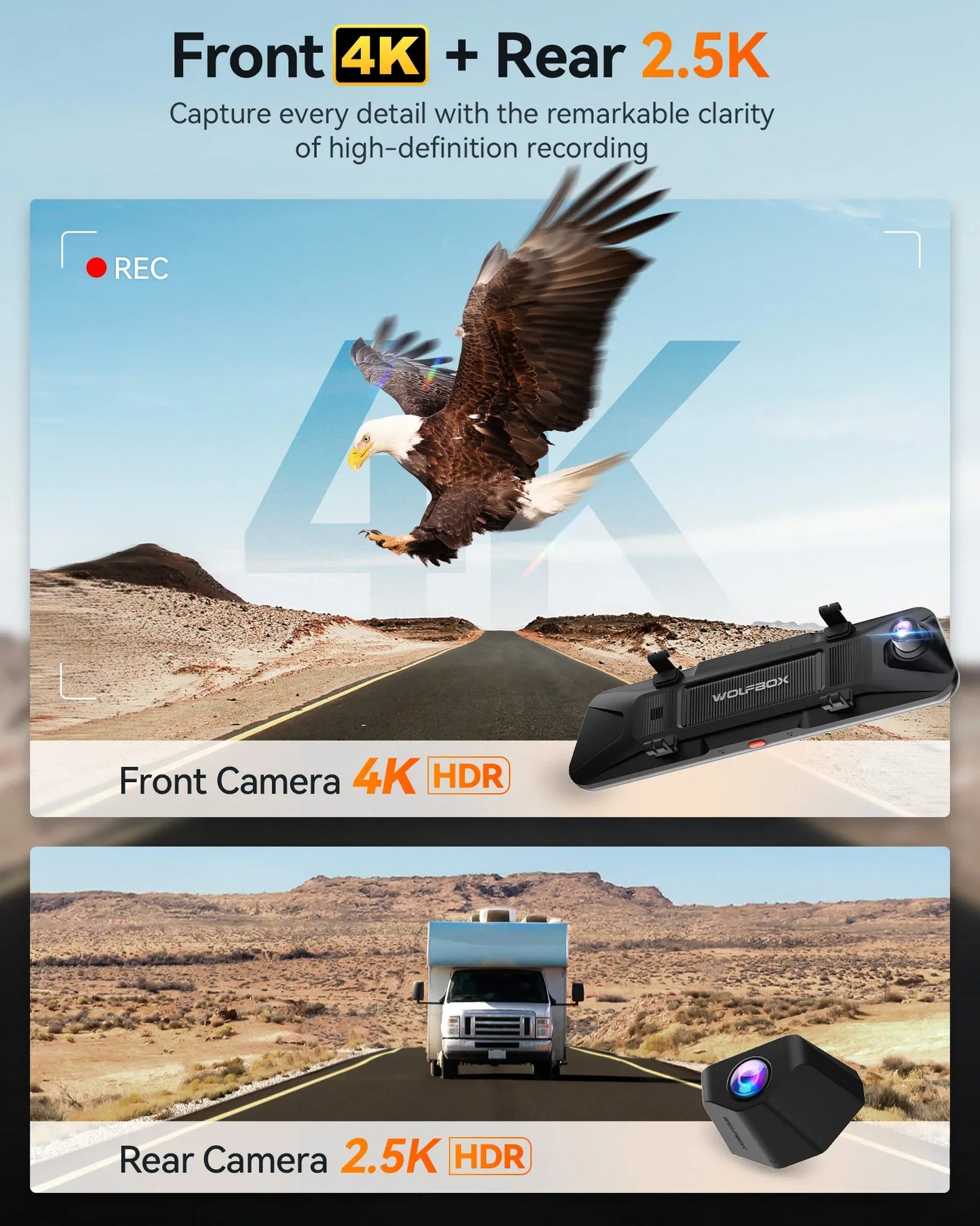 WOLFBOX G900 Pro Smart Mirror and Dash Cam 4K